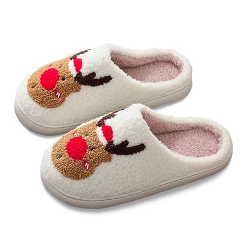 Weihnachten Hausschuhe Winter Damen Herren Plüsch Pantoffeln Weihnachtsmann Rentier Schneemann Bequem Wärme Slippers Lustige Hausschuhes für Weihnachts Winterschuhe Wärmeschuhe von Generisch