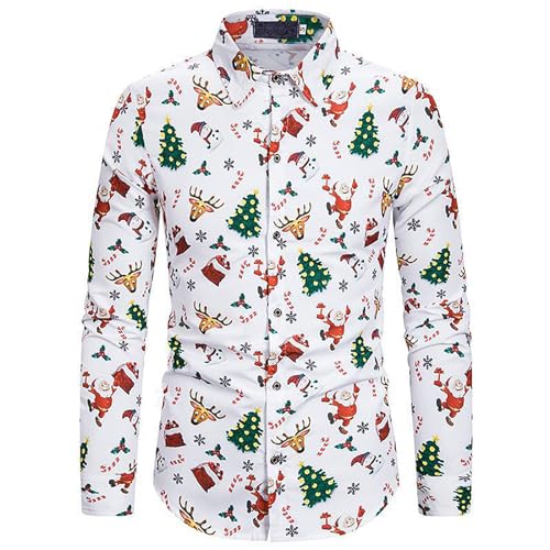 Weihnachten Hemd Herren, Lustig Baumwolle Weihnachtshemden Weihnachtsoutfit XXL Slim Fit Weihnachtsshirt Weihnachtskleidung 4XL 3D Christmas Shirt Hemd Weihnachten von Generisch