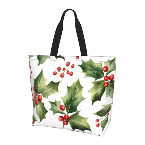 Weihnachten Holly Leaf Tote Bag Damen Schulterhandtaschen Winter Blätter Einkaufstaschen Wasserabweisend Große Handtasche mit Innentasche für Arbeit Reise Schule von Generisch