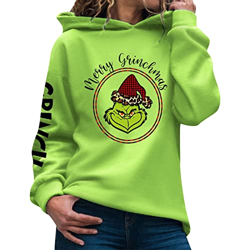 Weihnachten Hoodie Damen Grinch Weihnachtspullover Weihnachts Lustig Grün Kapuzenpullover Sweatshirt mit Tasche Casual Pulli Langarmshirt Pullover Herbst Winter Festlich Hoodie Oberteile von Generisch