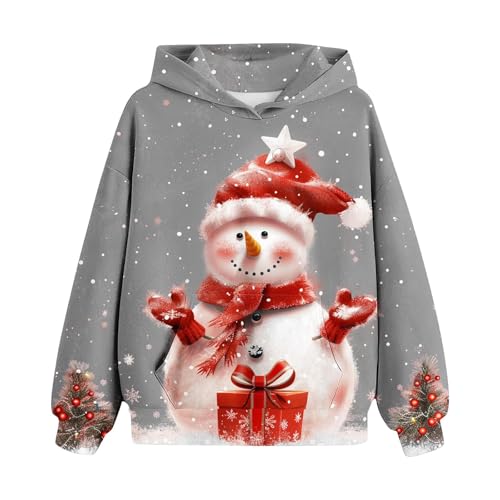 Generisch Weihnachten Hoodie Madchen Pullover Kinder Klamotten Bedrucktes Sweatshirt Mode Niedliche Weihnachtspullover Lässig Loose Kapuzenpullover Kleidung Bekleidung Oberteile Grau,150 von Generisch