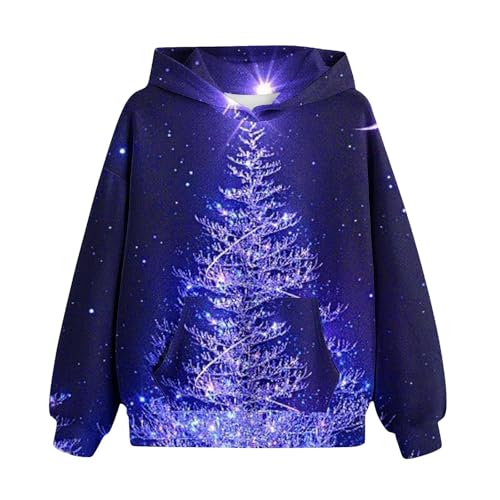 Generisch Weihnachten Hoodie Madchen Pullover Kinder Sweatshirt Bedrucktes Klamotten Kapuzenpullover Weihnachtspullover Regular Bekleidung Warm Kleidung Classic Oberteile Lila, 13 Jahre von Generisch