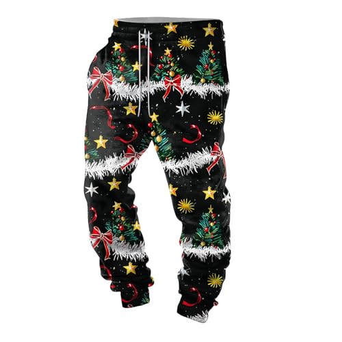 Weihnachten Jogginghose Herren Weihnachts Kostüm Hose Sweat Pants Regular Fit Jogginghose Streetwear Relaxing Hose Elastischer Taille Weites Bein Haushose Winter Warme Fitness Hose Freizeit Gym Hose von Generisch