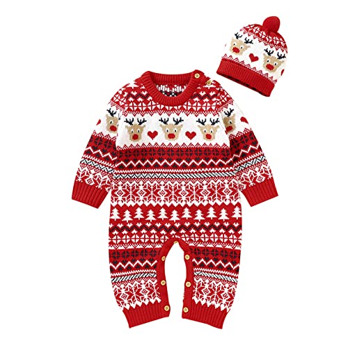 Weihnachten Jungen Overall - Weihnachten Cosplay Kostüm Baby Erstes Weihnachtsoutfit Langarm Rentier Print Herbst Winter Einteiliger Weihnachten Kinderkostüme Schlafanzug Pyjama 0-12 Monate Outfit von Generisch