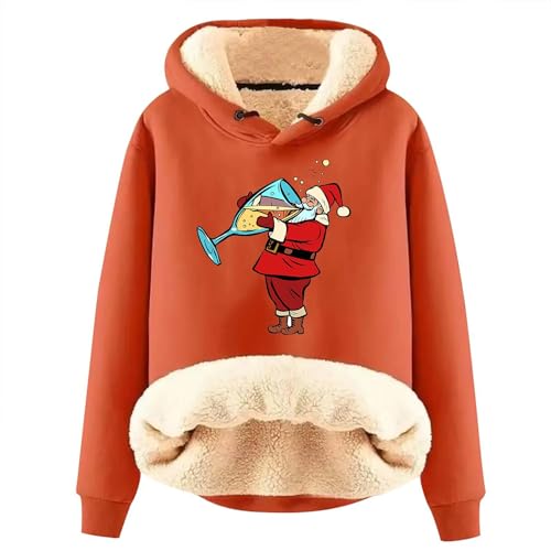 Weihnachten Kapuzenpullover Damen lustig Kuschelig Innenfutter Hoodie Sweatshirt Winter Warm Pullover Mit Kapuze Blitzangebote des Tages Weihnachtshoody Fleece Pulli Langarmshirt (Orange, XXL) von Generisch
