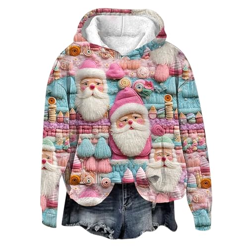 Weihnachten Kleidung Damen Ugly Weihnachtspullover Damen Sweatshirt Weihnachtsmann Druck Rundhalsausschnitt Langarmshirt Pullover Weihnachtspulli Teenager Mädchen Herbst Winter Oberteile Tops von Generisch