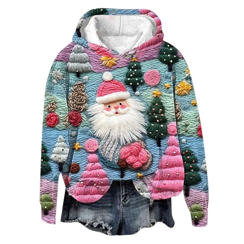 Weihnachten Kleidung Damen Ugly Weihnachtspullover Damen Sweatshirt Weihnachtsmann Druck Rundhalsausschnitt Langarmshirt Pullover Weihnachtspulli Teenager Mädchen Herbst Winter Oberteile Tops von Generisch