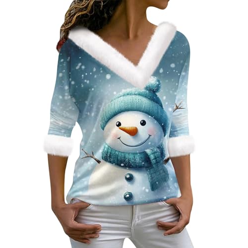 Weihnachten Lustig Rentier Elegant Festlicher Lustige Weihnachtspulli Weihnachtspullover Hässlich Frauen Ugly Leuchtende Weihnachts Kostüm Damen T-Shirt M von Generisch