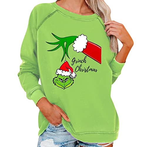 Weihnachten Pullover Damen Grün Grinch Weihnachtspullover Lustig Weihnachts Langarmshirt Sweatshirt Kostüm Elegant Herbst Pullover Festlich Lose Langarm Rundhals Sweatshirt Oberteile Shirt von Generisch