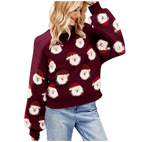 Weihnachten Pullover Damen Weihnachtspullover Winter Lustig Strickpullover Rundhals Pulli Oversize Langarm Weihnachtspulli Sweatshirt Oberteile Fraue Mädchen Strick Geschenk Christmas Sweat (S) von Generisch