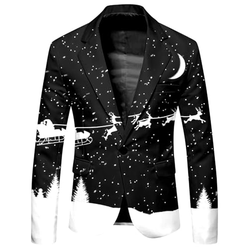 Weihnachten Sakkos für Herren Regular Fit Langarm Knopfleiste Anzugjacke Urlaubsblazer Weihnachtsmotiv Business Anzugsakko Weihnachtsblazer Blazer Mantel Jacke mit Reverskragen für Weihnachten Party von Generisch