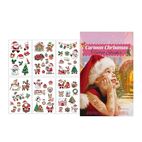 Weihnachten Temporäre Ta-Ttoos, Hautfreundliche, 6-teilige, Wasserdichte Gesichtsaufkleber, Cartoon Santa Rentier Schneeflockenkunstkunstaberhöfte, Leicht Anwenden Und Entfernen, Für -Mädchen-Pa von Generisch