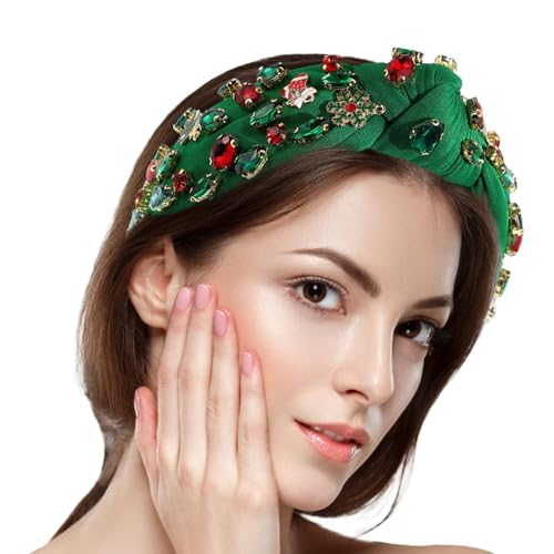 Weihnachten geknotete Stirnbänder für Frauen,Weihnachten geknotete Stirnbänder, Perlenbesetztes Weihnachts-Kopfbedeckungs-Breites Haarband, Exquisites Haarband mit Weihnachtsaccessoires für Partys von Generisch