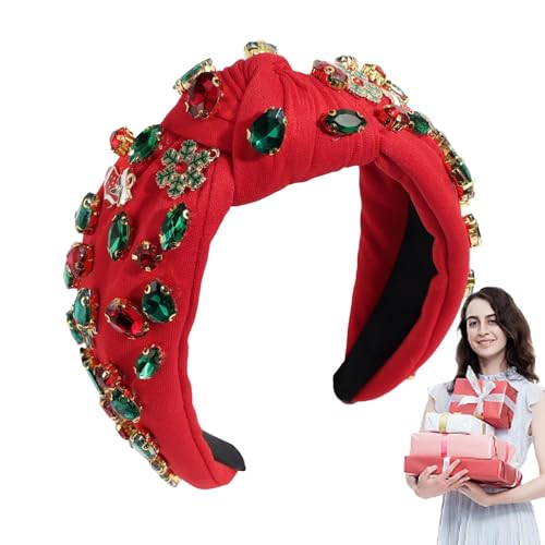 Weihnachten geknotete Stirnbänder für Frauen,Weihnachten geknotete Stirnbänder, Perlenbesetztes Weihnachts-Kopfbedeckungs-Breites Haarband, Festliches Knoten-Haarband, Feiertags-Weihnachtszubehör für von Generisch