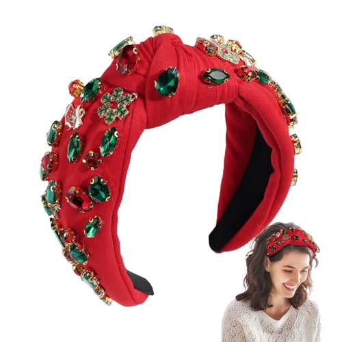 Weihnachten geknotete Stirnbänder für Frauen,Weihnachten geknotete Stirnbänder - Kopfbedeckung Weihnachten breites Haarband Strass Stirnbänder,Exquisites Haarband mit Haarknoten, festlich für Dating-P von Generisch