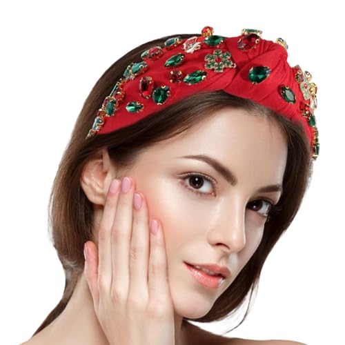 Weihnachten geknotete Stirnbänder für Frauen,Weihnachten geknotete Stirnbänder | Perlenbesetztes Weihnachts-Kopfbedeckungs-Breites Haarband | Feiertags-Weihnachtsaccessoires, exquisites Knoten-Haarban von Generisch