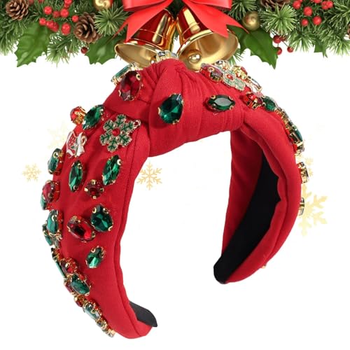 Weihnachten geknotete Stirnbänder für Frauen,Weihnachten geknotete Stirnbänder - Perlenbesetztes Weihnachts-Kopfbedeckungs-Breites Haarband | Festlicher Feiertags-Weihnachtshaarreif mit Haarknoten für von Generisch