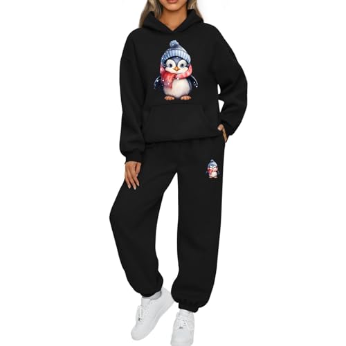 Weihnachts Damen Set Funny Tracksuit Pinguin Hausanzug Langarm Pullover Jogginghose Hoodies Sweatshirts Sport Anzug Freizeitanzug Kuschelig Zweiteiler GefüTtered Hausanzug Kuschelig Trainingsanzug von Generisch
