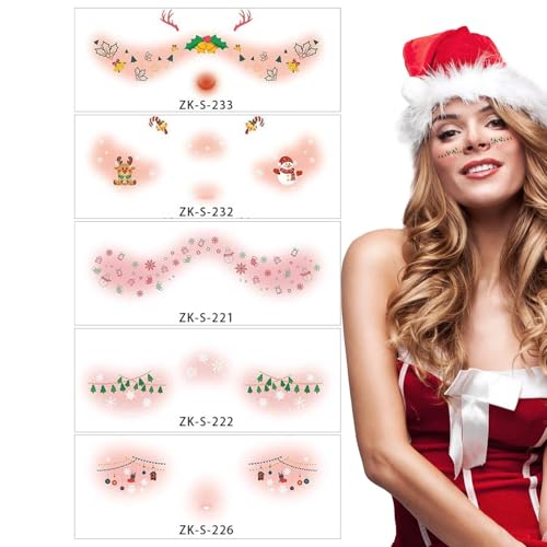 Weihnachts-Gesichtstattoo, Weihnachts-Gesichtsaufkleber | Temporäres Gesichtstattoo mit Goldprägung, Glitzer-Gesichtsaufkleber,Stilvolle temporäre Gesichtsaufkleber, glitzernde temporäre Aufkleber für von Generisch