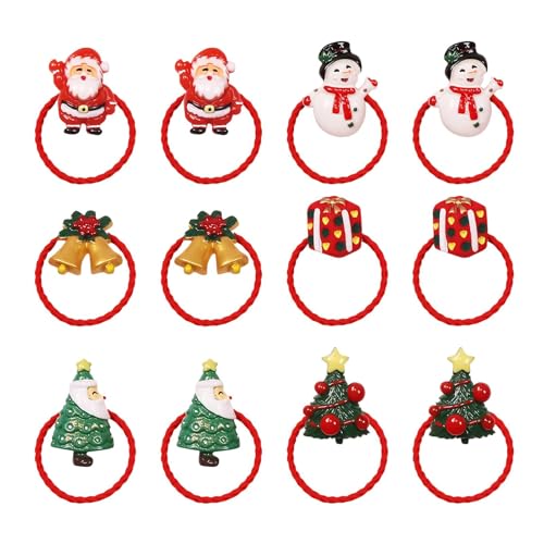 Weihnachts-Haargummis,Weihnachts-Haargummis Großpackung,12 Stück Haargummis, süße Haarbänder mit Weihnachtsmann- -Bäumen - Haar-Accessoires für große Mädchen-Pferdeschwanzhalter für Urlaubsli von Generisch