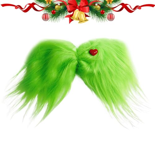 Weihnachts-Haarschleifen, grüne Schleifen - Pelzige Haarschleife mit rotem Herz | Christbaumschmuck, festlicher Haarschmuck für das Haarstyling von Generisch