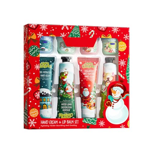 Weihnachts Hand Creme Mini Set, 8 Pack Mini Weihnachten für sehr trockene Hände und Lippen, Anticracked Hand Creme Lippenstift Kombination Set für Frauen und Männer von Generisch