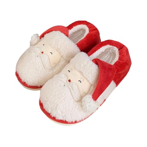 Weihnachts-Hausschuhe Damen, Geschlossene Rückseite Slippers Warm, Flauschig Weihnachts-Slipper, Pantoffeln Memory-Schaum, Cartoon, Rutschfest Weihnachtsmann-Schieber Plüsch, Winter Hausschuh von Generisch