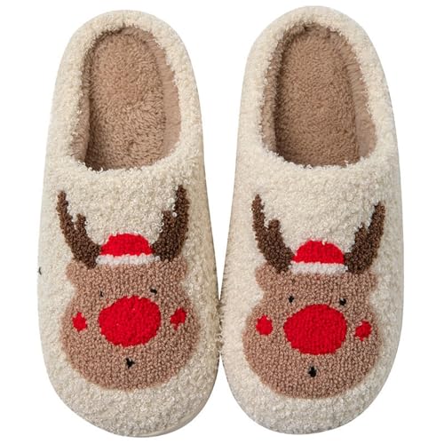 Weihnachts Hausschuhe Damen Herren Plüsch Hausschuhe - Cozy Warm Fuzzy House Bequem Paare Slippers Plüschhausschuhe Niedliche Haushaltsschuhe Filzpantoffeln Lässige Winterhausschuhe von Generisch
