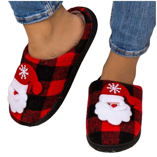 Weihnachts Hausschuhe Damen Herren Plüsch Hausschuhe - Pantoffeln Damen Winter Bequem Pantoletten Schlappen Niedliche Hauspantoffeln Filzpantoffeln Rutschfest Haushaltsschuhe Winterhausschuhe von Generisch