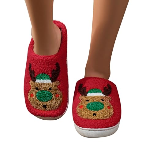 Weihnachts-Hausschuhe Für Damen Herren - Damen Herren Plüsch Hausschuhe Bequem Pantoletten Schlappen Niedliche Filzpantoffeln Hauspatschen Rutschfest Paare Slippers Plüschhausschuhe von Generisch