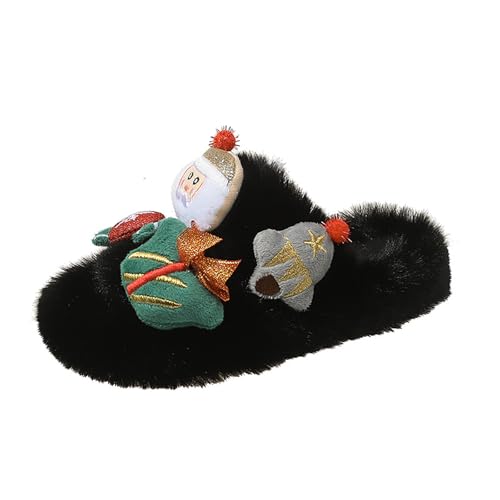 Weihnachts Hausschuhe Mädchen mit Plüsch Motive Rutsch Barfussschuhe Kinder Breite Slippers Kids Offene Schlappen Flachem Freizeitschuhe Foam Sohle Pantoffeln Zu Hause von Generisch