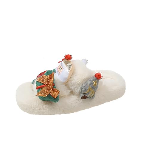 Weihnachts Hausschuhe Mädchen mit Plüsch Motive Rutsch Barfussschuhe Kinder Breite Slippers Kids Offene Schlappen Flachem Freizeitschuhe Foam Sohle Pantoffeln Zu Hause von Generisch