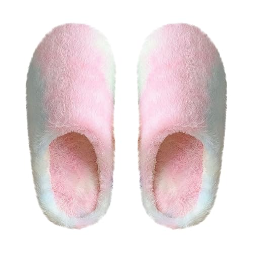 Weihnachts-Hausschuhe für Damen, bunte Schuhe, flauschige Schuhe für drinnen und draußen, Batikfärbung, legere Hausschuhe, Ferienhaus, Pantoletten, flauschig, Memory-Schaum, rutschfest, gemütlich von Generisch