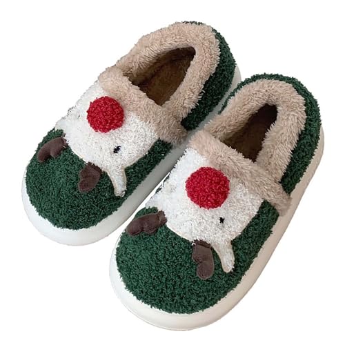 Weihnachts-Hausschuhe für Damen – flauschige Hausschuhe für Damen – niedliche Tier-gemütliche Schuhe, Urlaub, Cartoon-Hausschuhe, Neuheit, Weihnachten, Elch, Winter, warmer Schuh, geschlossene von Generisch