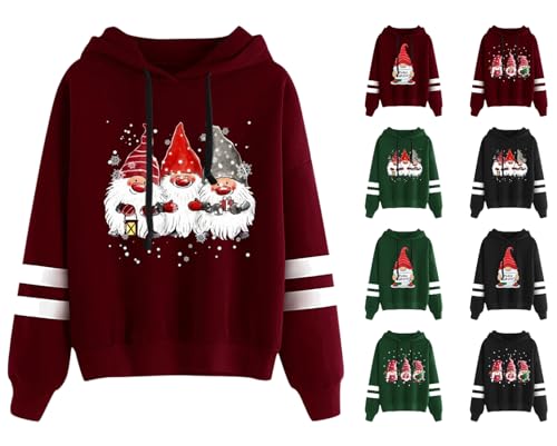 Generisch Weihnachts Hoodie Damen Baumwolle Weihnachtspulli Lustige Ugly Christmas Sweater Weihnachtspullover Damen Wichtel Kapuzenpullover Hoodie Damen Weihnachtsmann Kostüm von Generisch