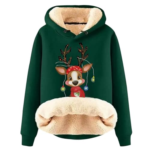 Weihnachts Hoodie Damen Fleece Gefütterte Weihnachtspullover Weihnachtspulli Mit Kapuze Lustige Ugly Christmas Sweater Wichtel Kapuzenpullover Winter Warm Dicke Sweatshirt von Generisch