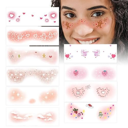 Weihnachts-Make-up-Aufkleber, temporäre Gesichtsaufkleber,10X wasserdichte temporäre Gesichtsaufkleber - Langlebige Make-up-Fake-Aufkleber, Festival-Make-up-Zubehör für Weihnachts-Maskerade-Partys von Generisch