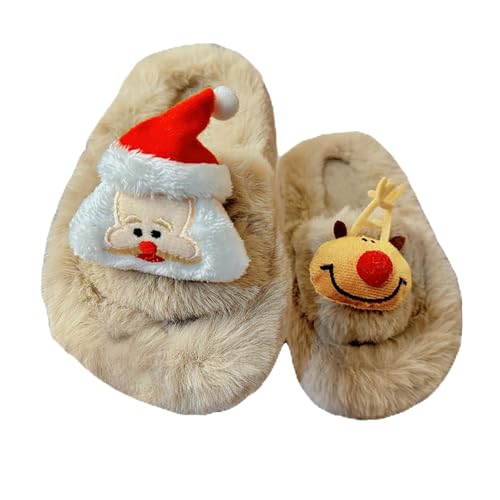 Weihnachts Pantoletten Kinder Fuzzy Hausschuhe Mädchen Rutschfester Pantoletten mit Motive Slippers Offener Weich Freizeitschuhe Flachem Lustige Schlappen Bequeme Schuhe von Generisch
