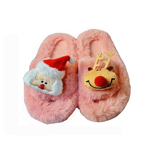 Weihnachts Pantoletten Kinder Fuzzy Hausschuhe Mädchen Rutschfester Pantoletten mit Motive Slippers Offener Weich Freizeitschuhe Flachem Lustige Schlappen Bequeme Schuhe von Generisch