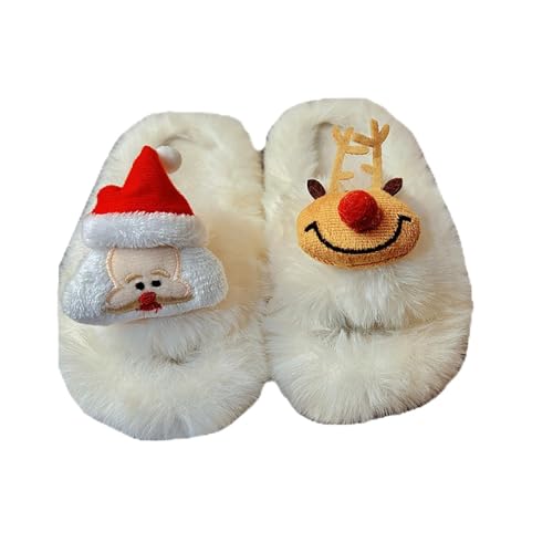 Weihnachts Pantoletten Kinder Fuzzy Hausschuhe Mädchen Rutschfester Pantoletten mit Motive Slippers Offener Weich Freizeitschuhe Flachem Lustige Schlappen Bequeme Schuhe von Generisch