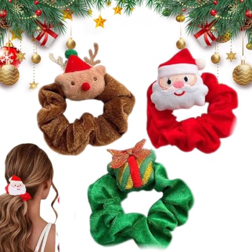 Weihnachts-Plüschpuppen-Haarband, Weihnachts-Haargummis, Weihnachts-Haargummis, Weihnachtsmann-Haargummis, elastisches Haargummi, Weihnachts-Kopfbedeckung (3 Stück - a) von Generisch