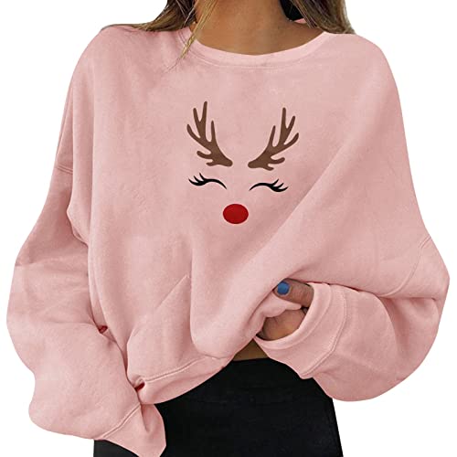 Weihnachts Pullover Damen Christmas Oberteils Weihnachten Sweatshirt Lustig Weihnachtspulli Xmas Pulli Warmes Sherpa Print Langarmshirt Drucken Bluse Sweater T-Shirt von Generisch