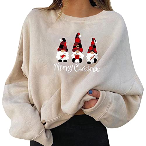 Weihnachts Pullover Damen Christmas Oberteils Weihnachten Sweatshirt Lustig Weihnachtspulli Xmas Pulli Warmes Sherpa Print Langarmshirt Drucken Bluse Sweater T-Shirt von Generisch