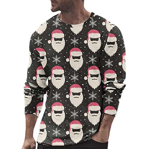 Weihnachts Pullover Mann, Männer Weihnachten Pullover Santa Print Casual Persönlichkeit Pullover Mode Rundhals Langarm-T Herren Tshirt Hoodie Oversize Lustig Xxxl Ugly Sweater (5XL, Schwarz) Generisch von Generisch