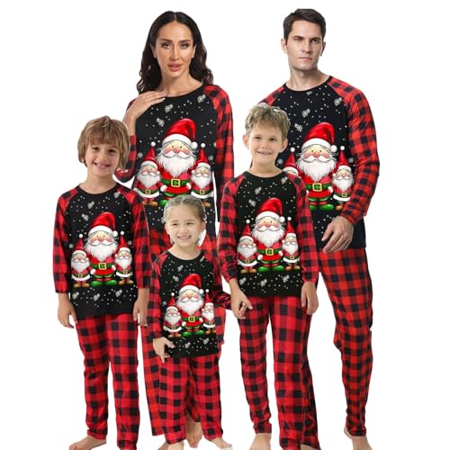 Weihnachts Pyjama Familie Set, Kuschelig Matching Schlafanzug Damen Herren Partner Baumwolle Christmas Pyjama Jungen Mädchen Familie Pyjamas Set Weihnachten Nachtwäsche (51 Black,M,Damen) von Generisch