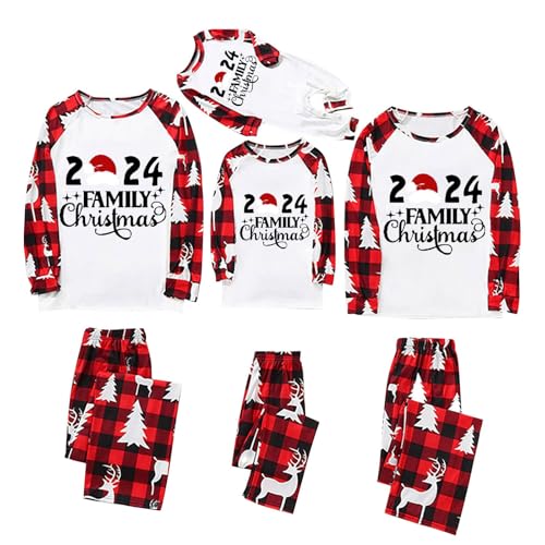 Weihnachts Pyjama Familie Set Lange Ärmel Sleepwear Nachtwäsche Niedlich Druck Rundhal Schlafanzug Family Loungewear Tops Hose Outfit Geeignet Für Damen Herren Kinder und Baby von Generisch