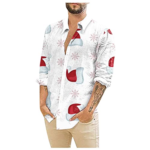 Weihnachts Shirt Herren,-Weihnachtshemden Langarm Shirts Bedruckt Button Up Tops Witzig Niedlich Grafik Shirt Weihnachtspullover Hässlich Strick Shirt Familien Outfit Weihnachten (4XL, Weiß) Generisch von Generisch