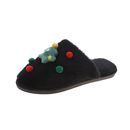 Weihnachts-Slipper für Damen, Weihnachts-Slipper für Damen, flache Sohle, Neuheit, Charakter-Slider, Plüsch, festliche Slides, lustige Pantoletten, bunte Ball-Dekor-Hausschuhe, gemütlicher flauschiger von Generisch