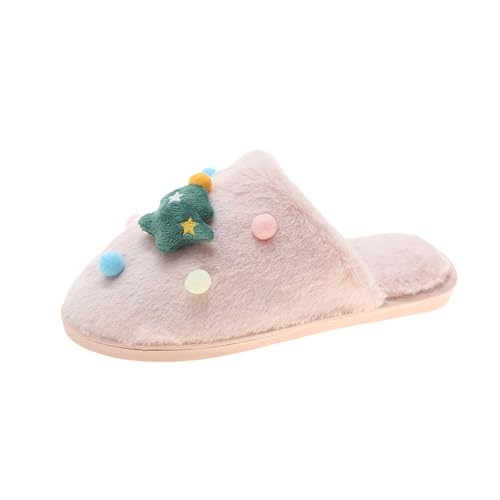 Weihnachts-Slipper für Damen, Weihnachts-Slipper für Damen, flache Sohle, Neuheit, Charakter-Slider, Plüsch, festliche Slides, lustige Pantoletten, bunte Ball-Dekor-Hausschuhe, gemütlicher flauschiger von Generisch