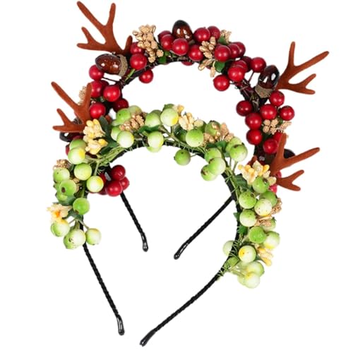 Weihnachts-Stirnband mit Geweih-Beeren-Motiv, elegant, Elch, Hirsch, leicht, dekorativ, rutschfest, festlich, realistisch, 2 Stück von Generisch